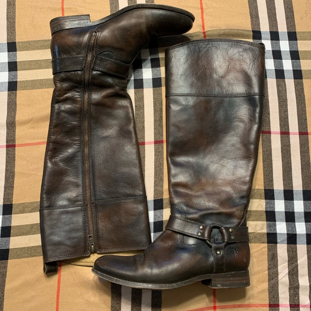 Frye Melissa Harness Tall Brown Wide calf Boots